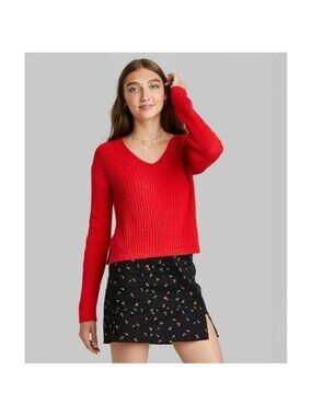 Wild Fable Women's V-Neck Rib Knit Pullover Sweater Size L